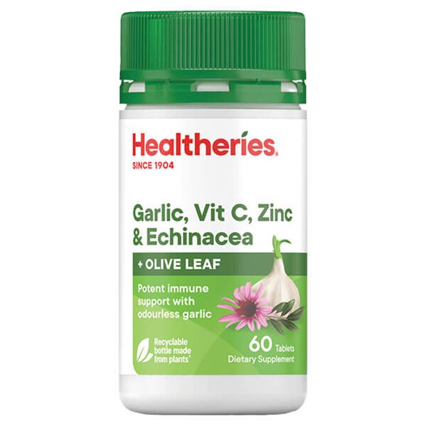 Healtheries Garlic, Vit C, Zinc & Echinacea with Olive Leaf 60 Tablet